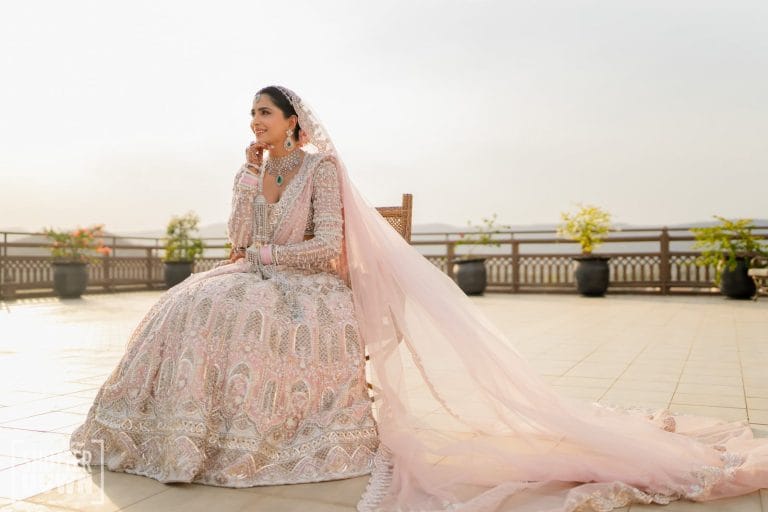 Bride in traditional Indian outfit during sunset photoshoot — Desert Pearl Weddings