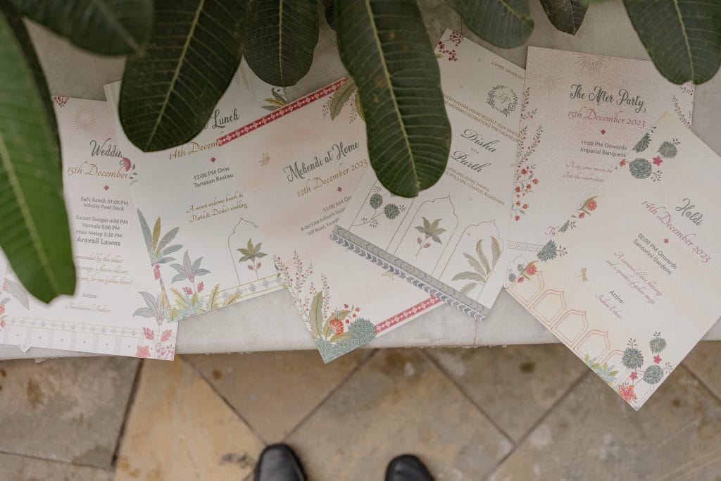 Beautiful wedding invitation stationery for a destination wedding, a thoughtfully designed keepsake that sets the tone for a luxury celebration in Rajasthan