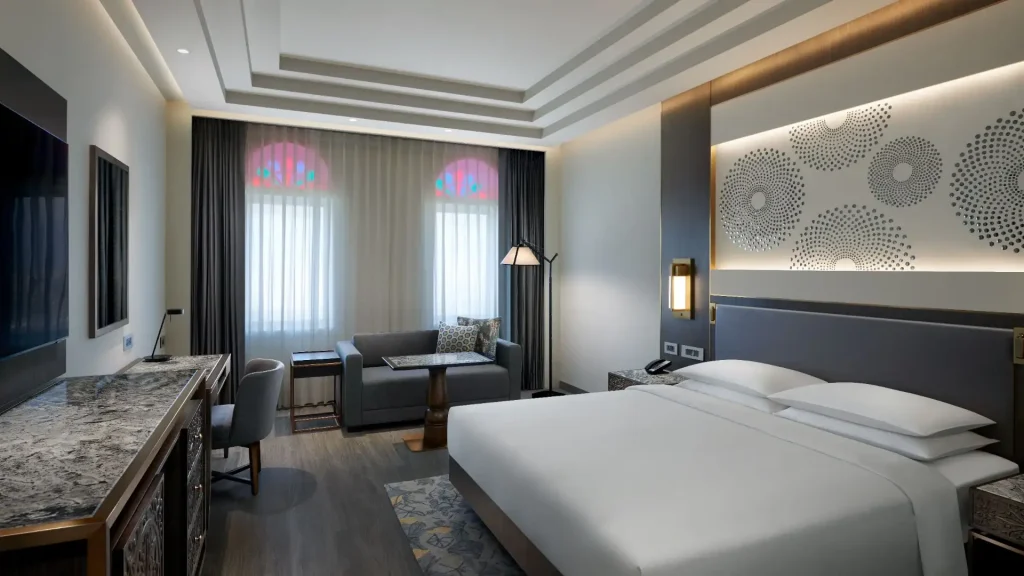 Contemporary king guest room at Hyatt Regency Jaipur Mansarovar
