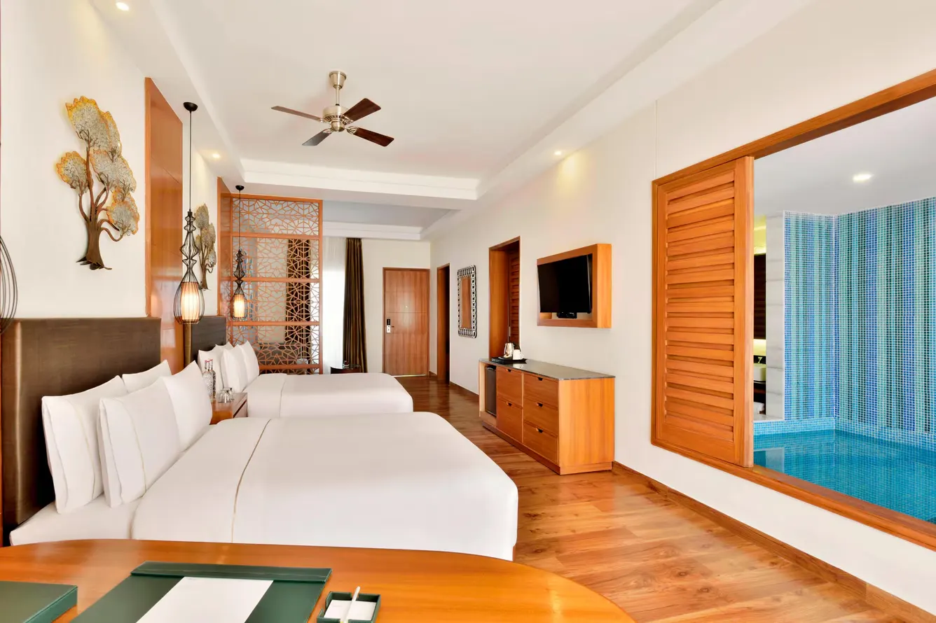 Luxury guest room interior with a private plunge pool at The Westin Resort & Spa Pushkar, offering an exclusive stay experience for destination wedding couples