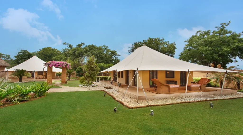 Luxury tent with private garden terrace at The Oberoi Rajvilas, Jaipur