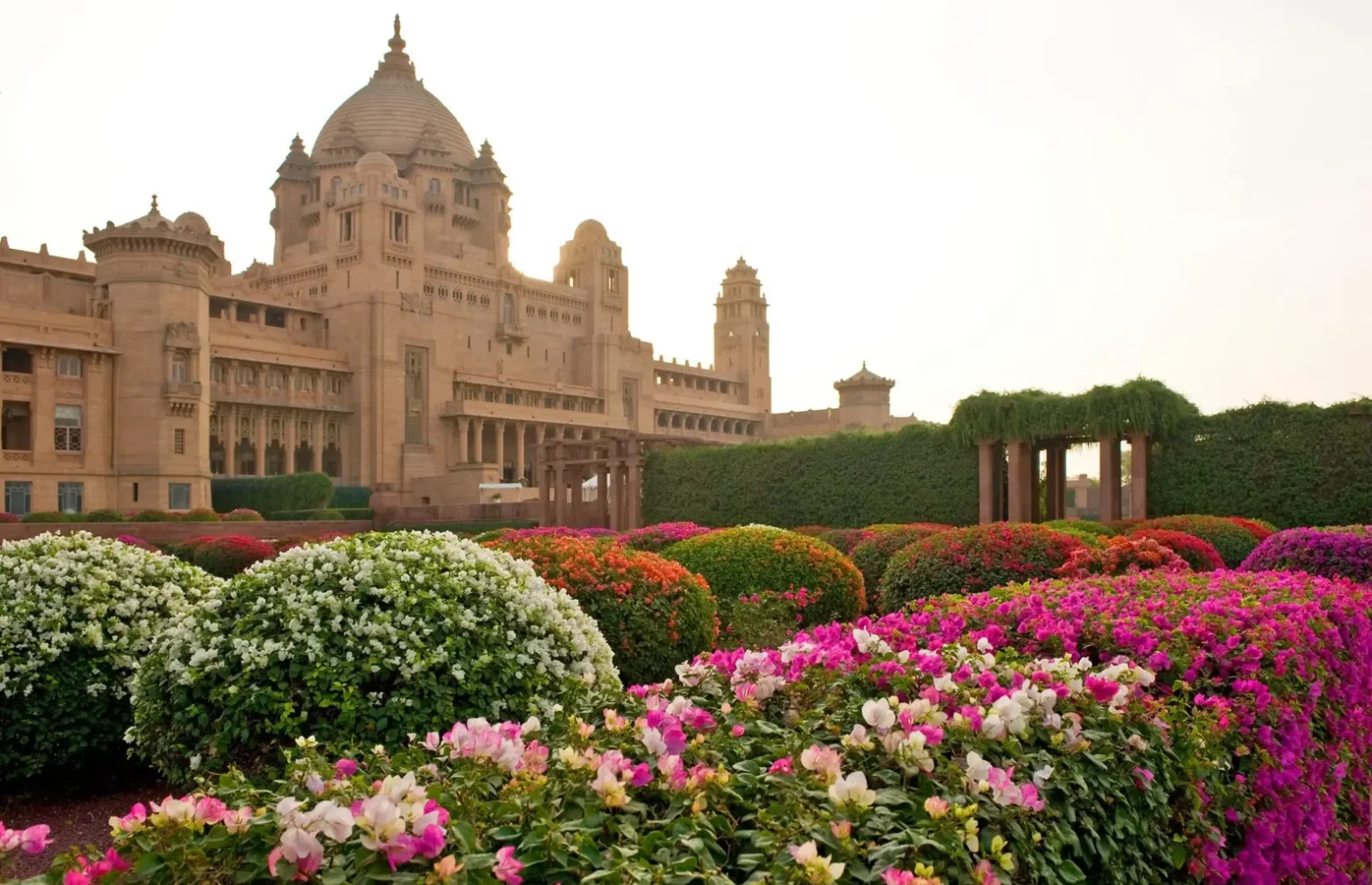 Destination wedding in Jodhpur: Umaid Bhawan Palace seen from the flower garden