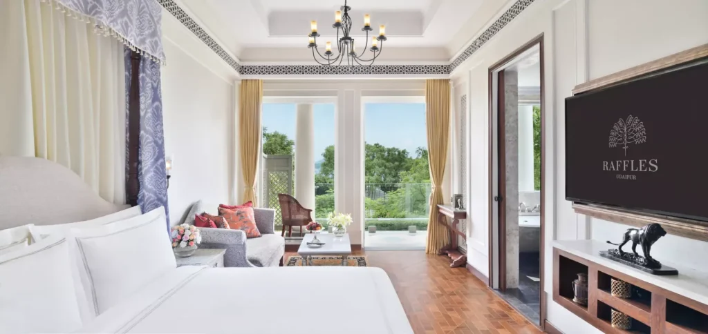 Suite with private balcony and lake view at Raffles Udaipur