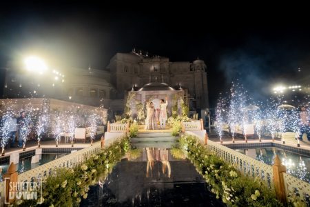 Grand Wedding Stage with Fireworks Fairmont Jaipur